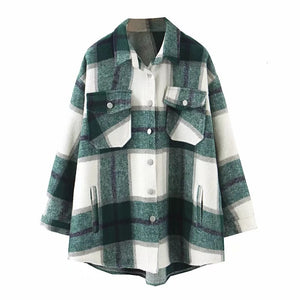2019 Autumn Winter Plaid Oversize Jackets Loose Causal Checker Streetwear Coat