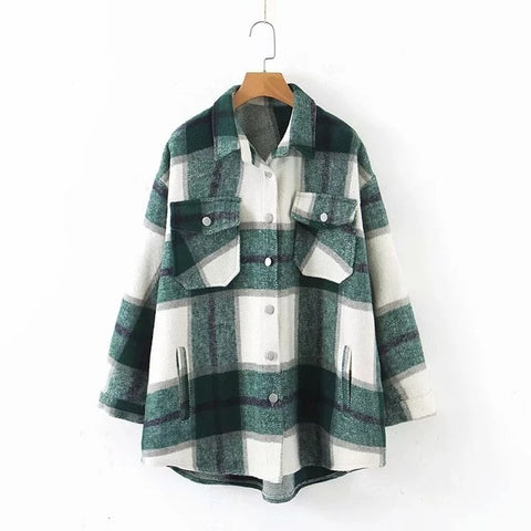 2019 Autumn Winter Plaid Oversize Jackets Loose Causal Checker Streetwear Coat