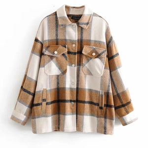 2019 Autumn Winter Plaid Oversize Jackets Loose Causal Checker Streetwear Coat