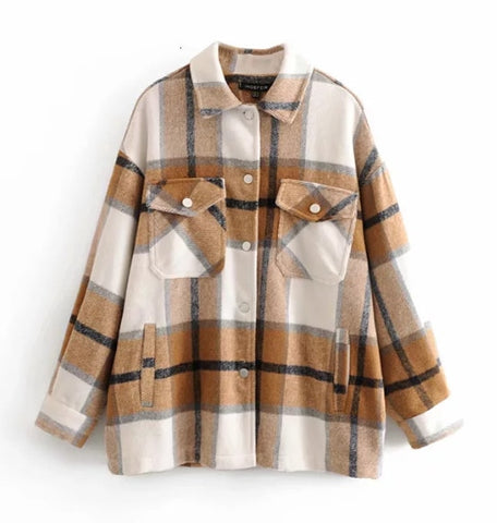 2019 Autumn Winter Plaid Oversize Jackets Loose Causal Checker Streetwear Coat