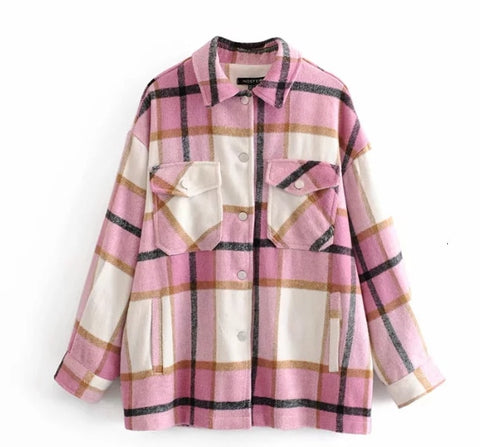 2019 Autumn Winter Plaid Oversize Jackets Loose Causal Checker Streetwear Coat