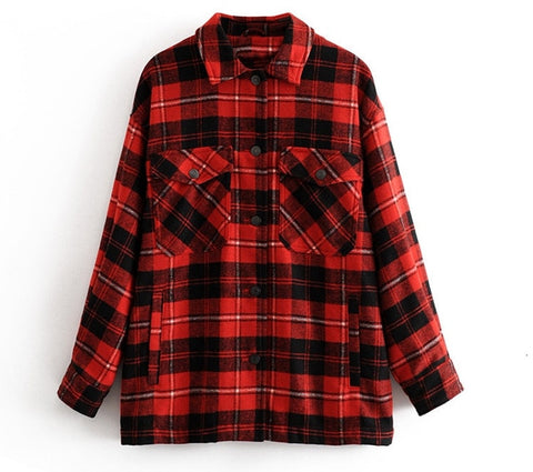 2019 Autumn Winter Plaid Oversize Jackets Loose Causal Checker Streetwear Coat