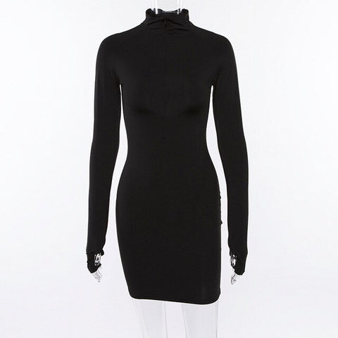 Sport Dresses For Women Slim Elastic Turtleneck Dress Sexy Ladies Bodycon Running Sportswear Tennis Dance Dress