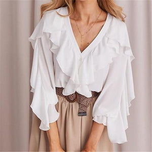 Women Ladies Chiffon Ruffle Bell Sleeve Blouses Woman's Loose Shirt Top Summer Blouse Tops Fashion New 2019 Women Blouse