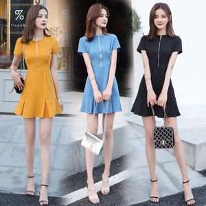 Plus Size New 2020 Zip Dresses Korean Loose Brief Fashion Dress Women High Waist Woman's A-line O-neck Vestido
