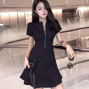 Plus Size New 2020 Zip Dresses Korean Loose Brief Fashion Dress Women High Waist Woman's A-line O-neck Vestido