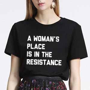 Zjlvmf A Woman's Place T Shirt Women Fashion Feminist Summer Women T-shirt Casual Cotton Plus Size Hipster Print Women T Shirt