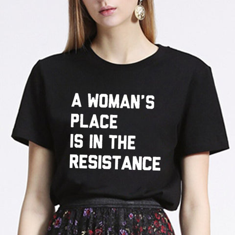 Zjlvmf A Woman's Place T Shirt Women Fashion Feminist Summer Women T-shirt Casual Cotton Plus Size Hipster Print Women T Shirt