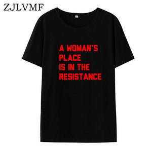 Zjlvmf A Woman's Place T Shirt Women Fashion Feminist Summer Women T-shirt Casual Cotton Plus Size Hipster Print Women T Shirt