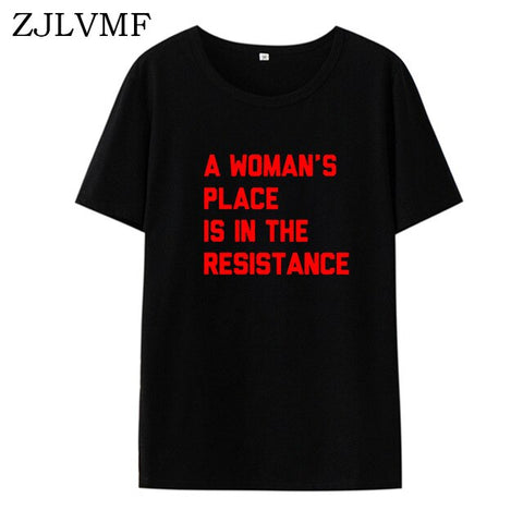 Zjlvmf A Woman's Place T Shirt Women Fashion Feminist Summer Women T-shirt Casual Cotton Plus Size Hipster Print Women T Shirt