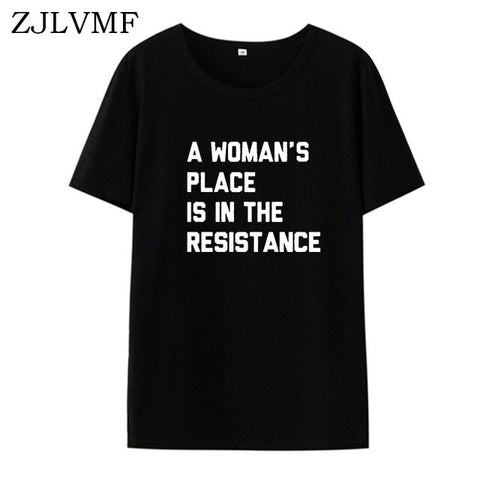 Zjlvmf A Woman's Place T Shirt Women Fashion Feminist Summer Women T-shirt Casual Cotton Plus Size Hipster Print Women T Shirt