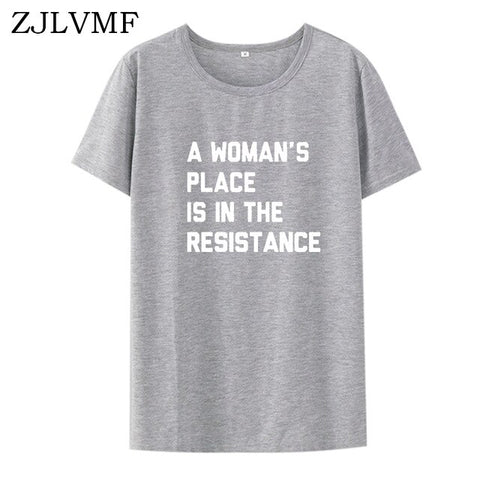 Zjlvmf A Woman's Place T Shirt Women Fashion Feminist Summer Women T-shirt Casual Cotton Plus Size Hipster Print Women T Shirt