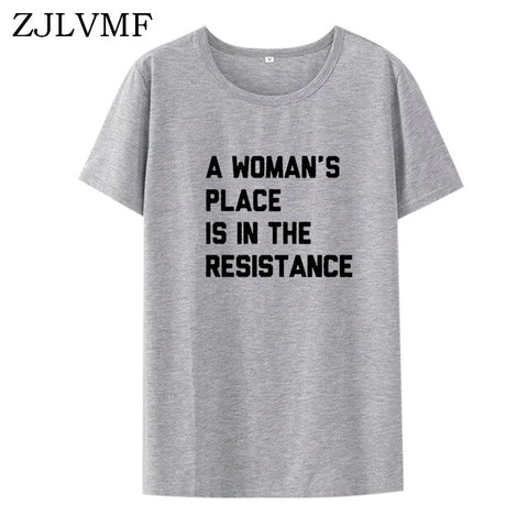 Zjlvmf A Woman's Place T Shirt Women Fashion Feminist Summer Women T-shirt Casual Cotton Plus Size Hipster Print Women T Shirt