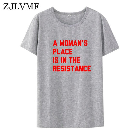 Zjlvmf A Woman's Place T Shirt Women Fashion Feminist Summer Women T-shirt Casual Cotton Plus Size Hipster Print Women T Shirt