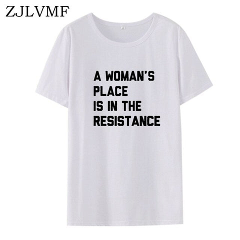 Zjlvmf A Woman's Place T Shirt Women Fashion Feminist Summer Women T-shirt Casual Cotton Plus Size Hipster Print Women T Shirt