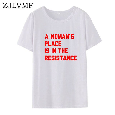 Zjlvmf A Woman's Place T Shirt Women Fashion Feminist Summer Women T-shirt Casual Cotton Plus Size Hipster Print Women T Shirt