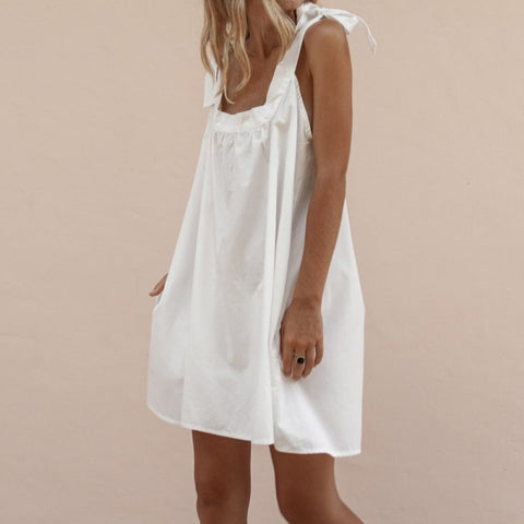 Summer woman's Simple Word Shoulder Sleeveless Solid Halter Strap Sexy Fashion Sexy Dress