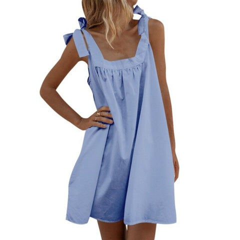 Summer woman's Simple Word Shoulder Sleeveless Solid Halter Strap Sexy Fashion Sexy Dress