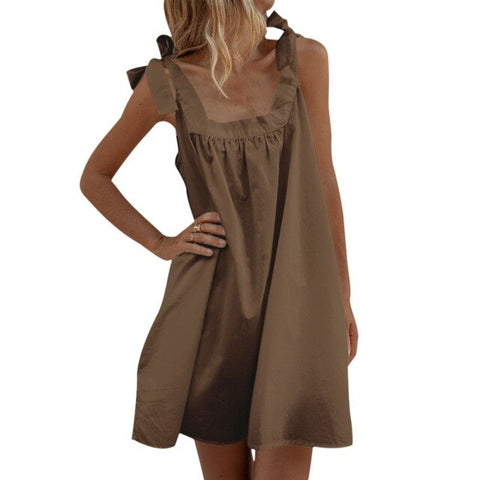 Summer woman's Simple Word Shoulder Sleeveless Solid Halter Strap Sexy Fashion Sexy Dress