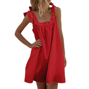 Summer woman's Simple Word Shoulder Sleeveless Solid Halter Strap Sexy Fashion Sexy Dress