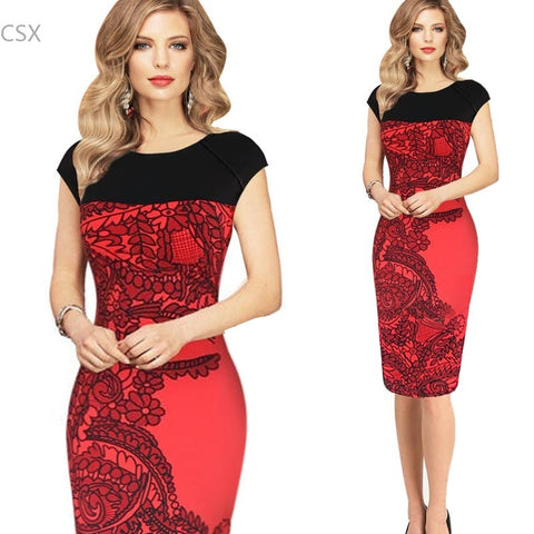 2016 New Summer Fashion Women Bodycon Dress Pinup Red Sheath Fitted Business Midi Dresses Ladies Casual dress Woman's Clothing