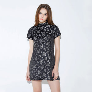 summer western style fashion slim jacquard weave short sleeve SML XL XXL stand collar woman's Casual a-line dress