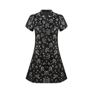 summer western style fashion slim jacquard weave short sleeve SML XL XXL stand collar woman's Casual a-line dress