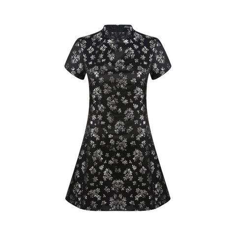 summer western style fashion slim jacquard weave short sleeve SML XL XXL stand collar woman's Casual a-line dress