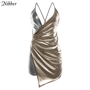 Nibber Sexy sling Cut Low-cut Backless Gold silver women dress 2019 new fashion Slim fit Soft lady Comfortable Party Dresses