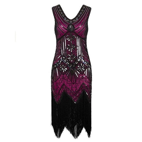 1920s Vintage Flapper Great Gatsby Party Dress V-Neck Sleeveless Sequin Beaded style Style Tassel Flapper Vestidos Feminina 1920