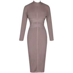Ocstrade Bodycon Dress 2019 Nude Turtleneck Rayon Long Sleeve Bandage Dress High Quality Ribbed Womens Midi Bandage Dress Sexy