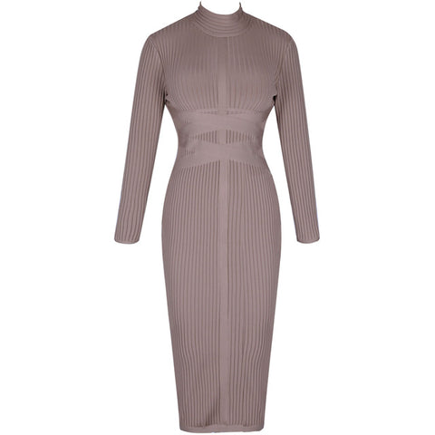 Ocstrade Bodycon Dress 2019 Nude Turtleneck Rayon Long Sleeve Bandage Dress High Quality Ribbed Womens Midi Bandage Dress Sexy