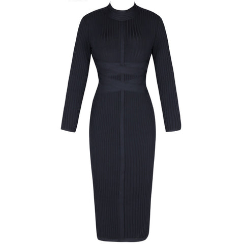 Ocstrade Bodycon Dress 2019 Nude Turtleneck Rayon Long Sleeve Bandage Dress High Quality Ribbed Womens Midi Bandage Dress Sexy