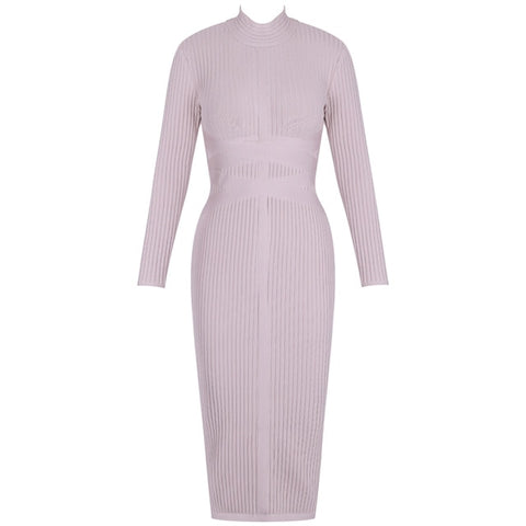 Ocstrade Bodycon Dress 2019 Nude Turtleneck Rayon Long Sleeve Bandage Dress High Quality Ribbed Womens Midi Bandage Dress Sexy