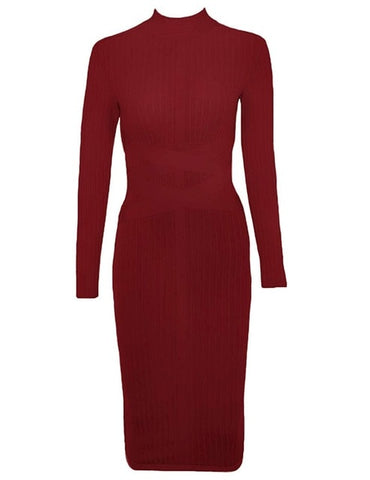 Ocstrade Bodycon Dress 2019 Nude Turtleneck Rayon Long Sleeve Bandage Dress High Quality Ribbed Womens Midi Bandage Dress Sexy